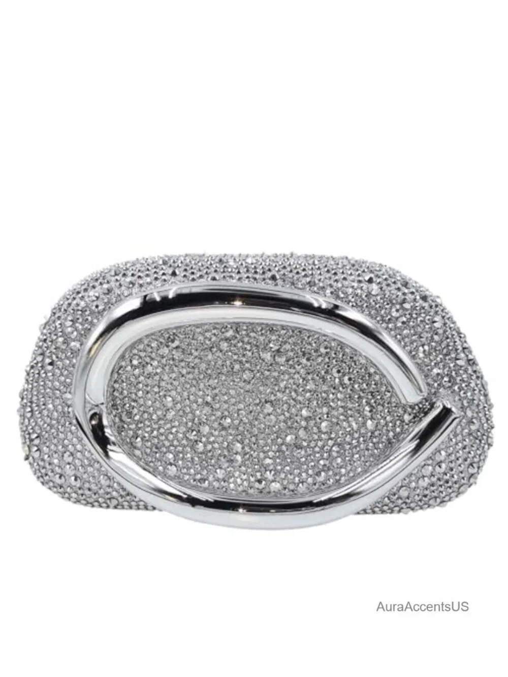 Silver Rhinestone Crystal Clutch Purse - Evening Bridal Wedding Mini Minaudiere